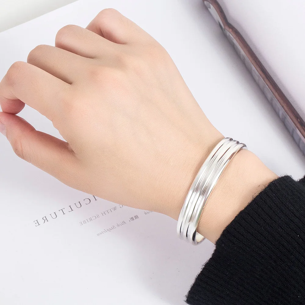 New Simple 100% 925 Sterling Silver Original Geometric Charm Bracelet Women & Men Bangle Jewelry Gift for Girlfriend