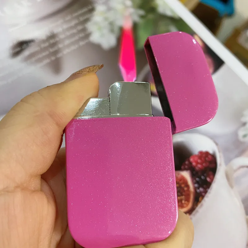 Butane Lighter Creative Pink Flame Flashlight Lighter Portable Metal Turbine Outdoor Windproof Cute Girl Cigarette Lighter