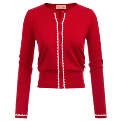 Belle Poque cappotto da donna Lady Slim manica lunga girocollo abbottonatura abbottonatura colore a contrasto Cardigan a punto aperto giacca maglieria nuovo