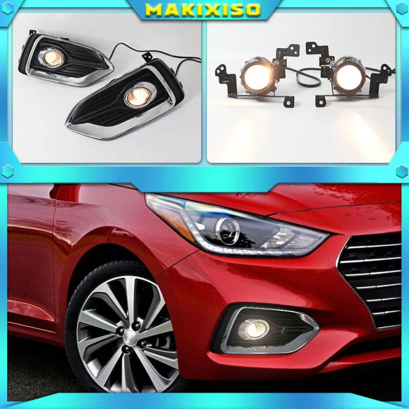 1 Pair Car DRL Lamp Waterproof LED Daytime Running Light Fog lamp cover For Hyundai Solaris Accent 2017 2018 2019