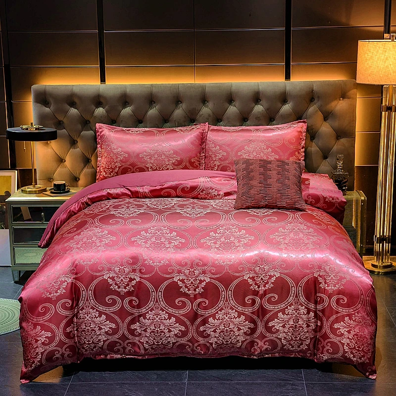 Luxury Satin Jacquard Bedding Set Artificial Silk European Duvet Cover 220x240 Single Double Queen King Pillowcases No Bed Sheet