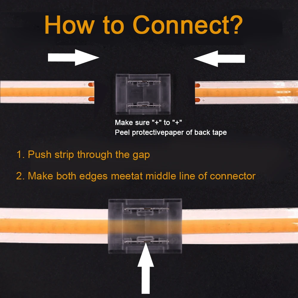 LED Connector 2pin 5V 12V 24V Solderless Clips For 8mm 10mm PCB Single Color 5050 2835 LED Tape Light Strip to Wire Connectors