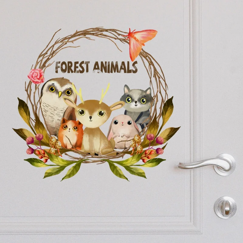 Creative Cartoon Animal English Wreath Door Paste Room Door Dormitory Decorative Wall Paste Removable Wall Sticker