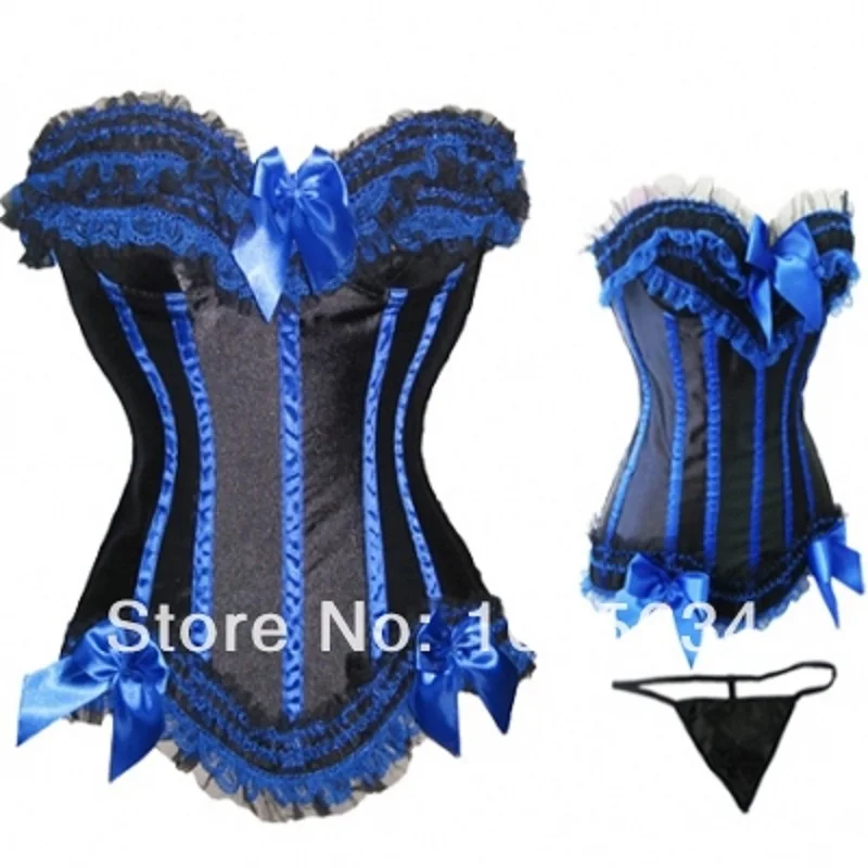 Plus Size Lady Slimming Corset Women corset Fashion Satin Overbust Embroidered Corset Bustier Top with G string Set Lingerie