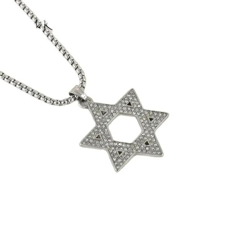 Black Knight Full rhinestones David Star pendant necklace 316L Stainless steel Hexagram necklace fashion jewelry BLKN0559