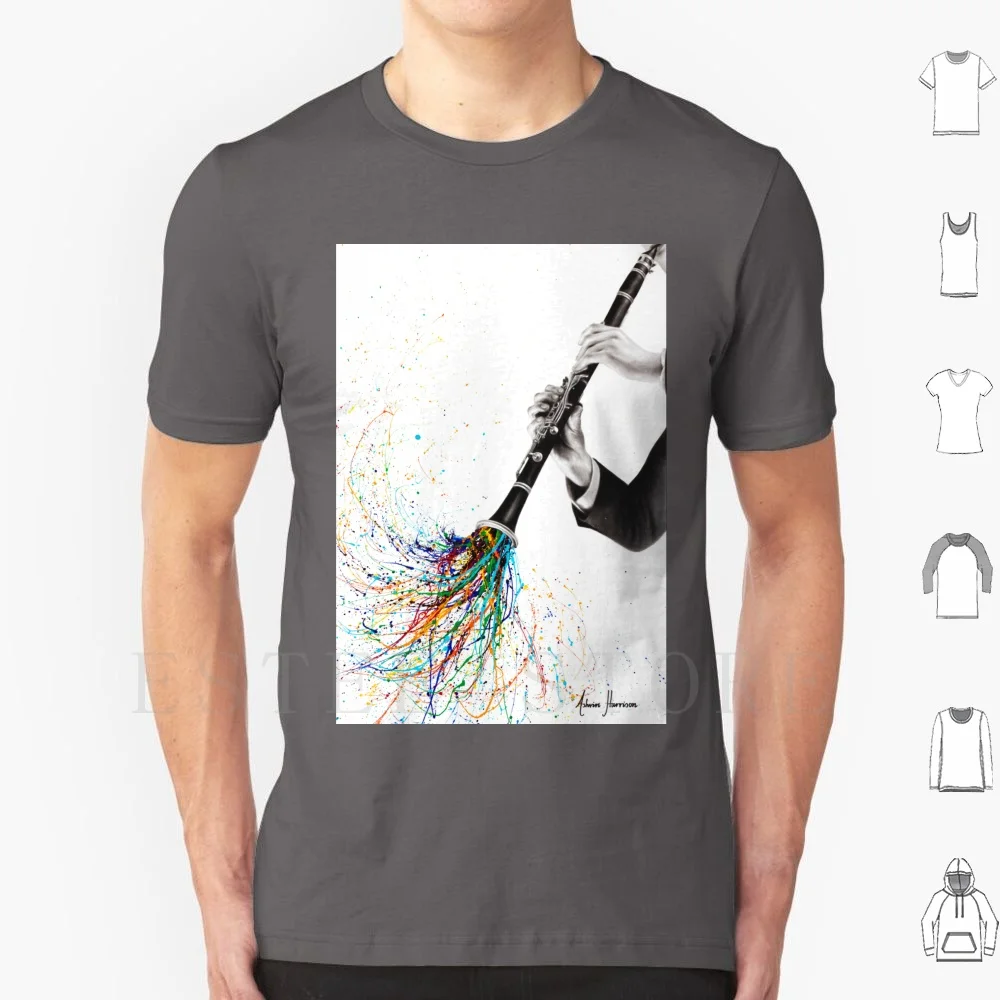A Clarinet Tune T Shirt Men Cotton 6xl Clarinet Music Instrument Musical Street Art Musician Realistic Multicolor Rainbow