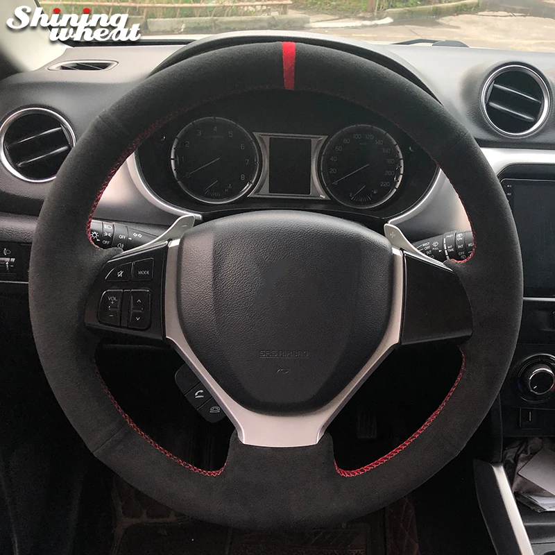 Shining wheat Black Suede Car Steering Wheel Cover for Suzuki Swift 2011-2017 SX4 S-CROSS 2013 -2019 Vitara Celerio