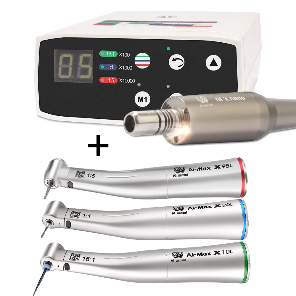 AI-E05 Electric Motor Kit X90L/X25L/X10L Contra Angle Slow Speed Handpiece With Fiber Optic Oral Medical Instrument Suit