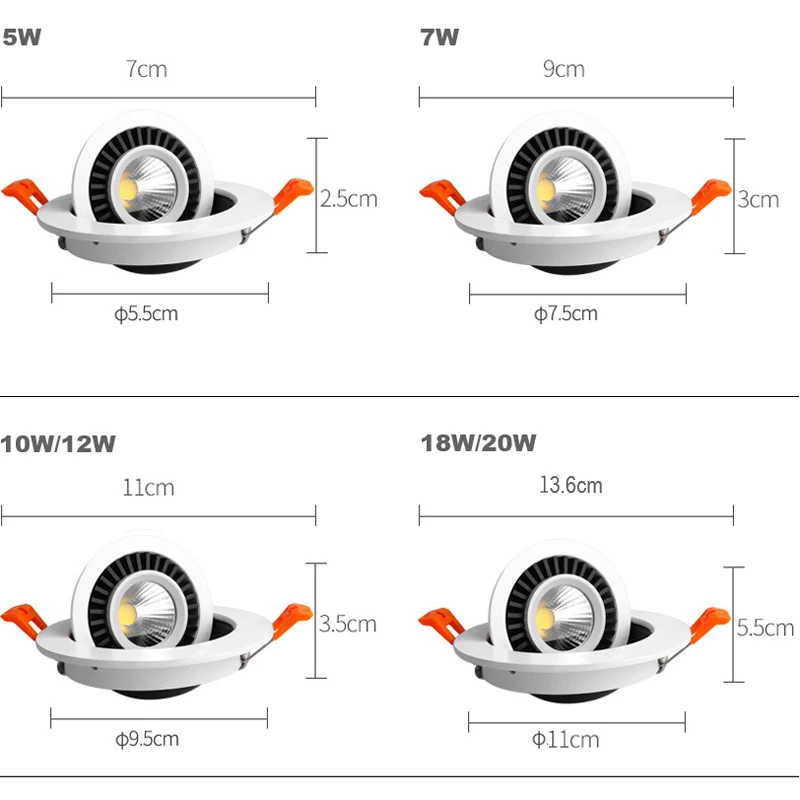 QLTEG Dimmable LED Downlight 5w 7w 10w  Recessed Ceiling Lamp 360 Degree Rotation spot lights AC 110v 220V Indoor LED Bulb 4000K