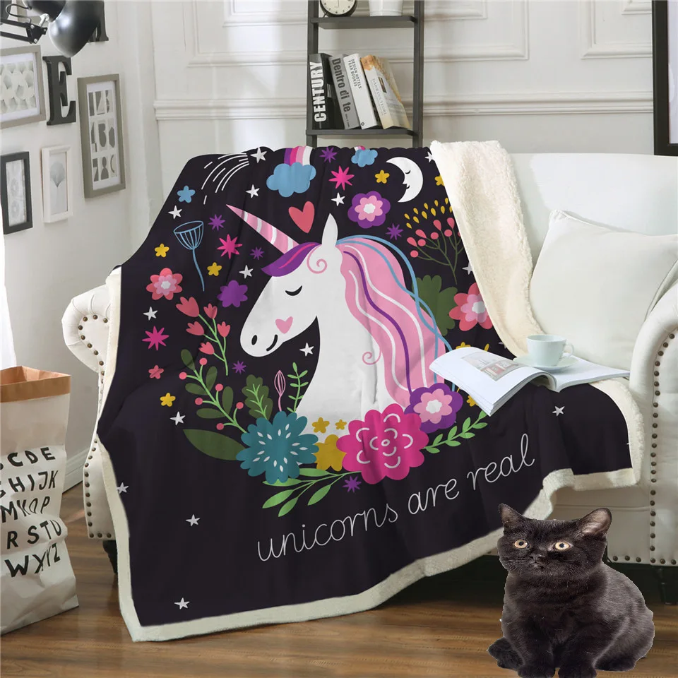 

Bedding Outlet Unicorn Blanket Floral Cartoon Sherpa Blanket for Kids Girls Couch Soft Plush Comforters Thin Quilt Drop Ship