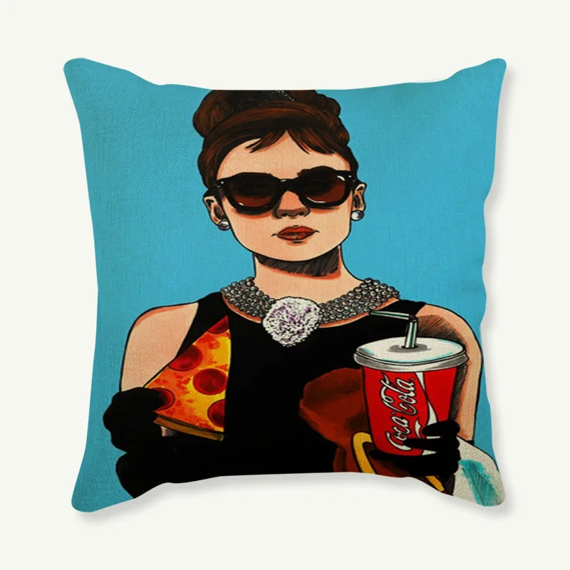 Pop Art Illustration Comic Decorative Pillow Cover Cotton Linen Cushion Cover Vintage Sexy Girl Lady Painting Sofa Decoration