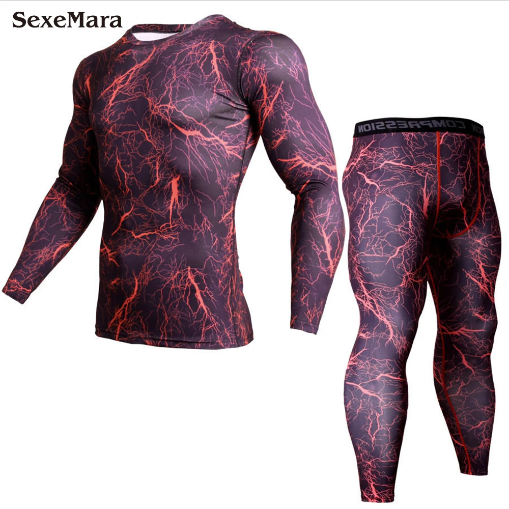 Men's Long Johns Sports Suit Compression Thermal Underwear Fitness Bodybuilding Underwear Clothes MMA Rashguard Leggings