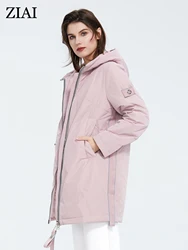 ZIAI 2022 new women jacket long light pink warm parka cotton over size coat female hooded casual ladies outwear instock  AM-8608