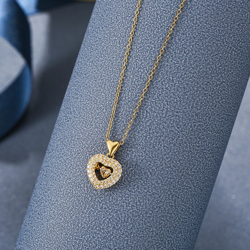 DIEYURO 316L 스테인리스 스틸 샤이닝 크리스탈 러브 펜던트, 아름다운 패션, 조정 가능한 황금 목걸이, 여성 소녀 웨딩