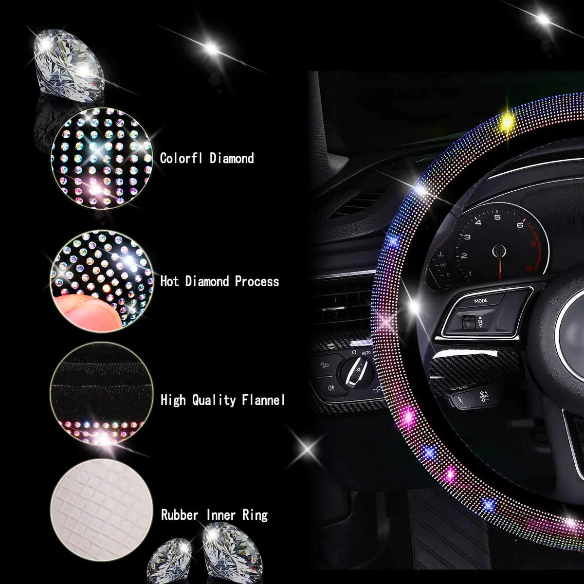 Car Rhinestones Steering Wheel Cover For Peugeot 508 207 307 407 3008 206 2008 208 sw 308 107 301 408 5008 4008 Rifter Traveller