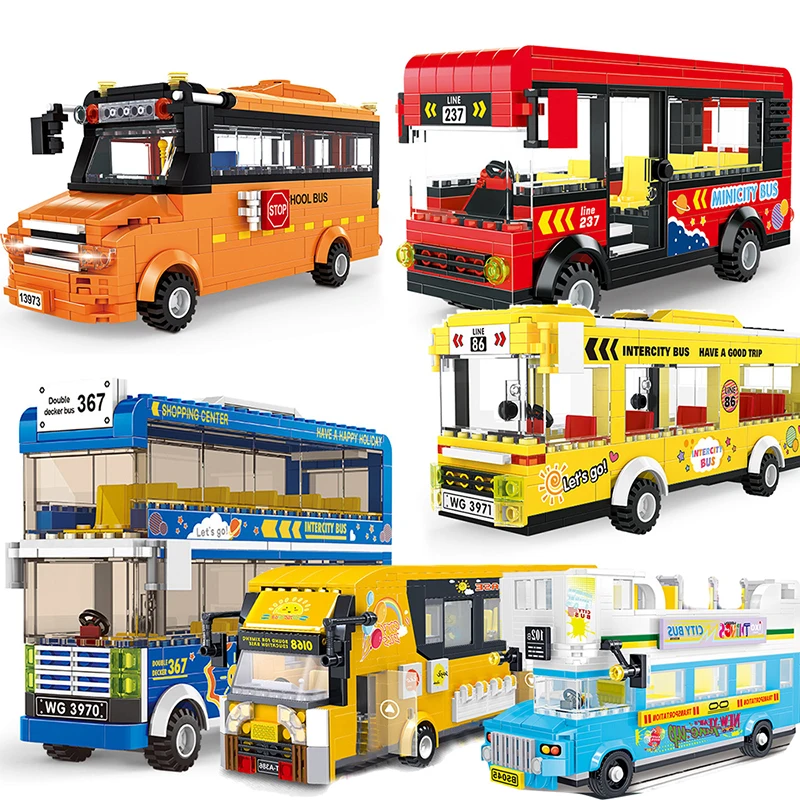 

Tour Bus Brt Double Deck UK London Bus Building Blocks City School Vehicle Car Traffic Bricks Educational Toys For Kids