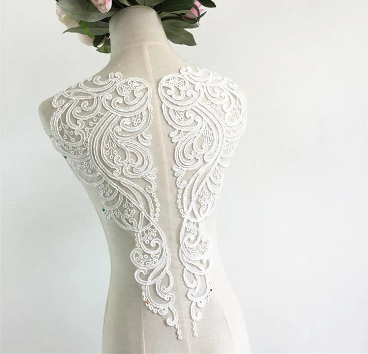 1Piece Ivory White Black Lace Applique Neckline Collar Appliques Embroidery Lace Trim Fabric Cloth Sewing Patchwork DIY RS1400