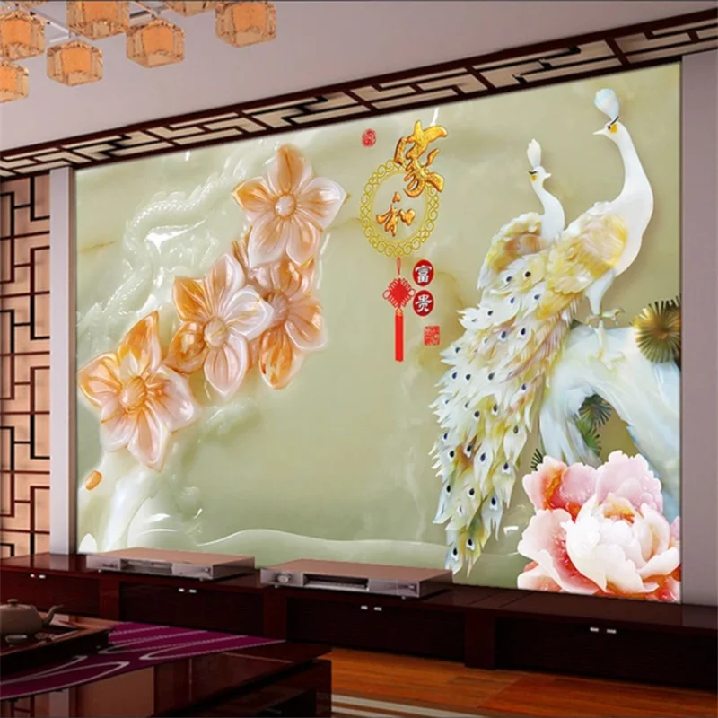 wellyu Custom wallpaper 3D jade carving home and wealthy mural TV background living room bedroom background wallpaper