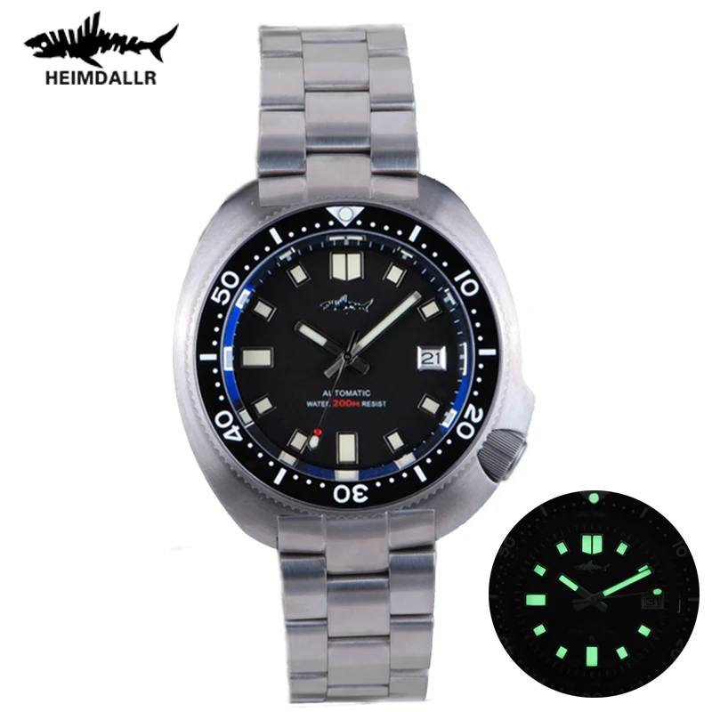 Heimdallr Men Diver Watch Mens Automatic Watches Titanium Self Wind Mechanical 200M Waterproof C3 Luminous Titanium Strap Watch