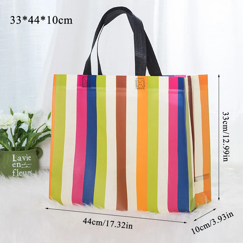 New Strip Foldable Shopping Bag Reusable Tote Pouch Women Travel Storage Handbag Fashion Shoulder Bag Female Canvas Shopping Bag