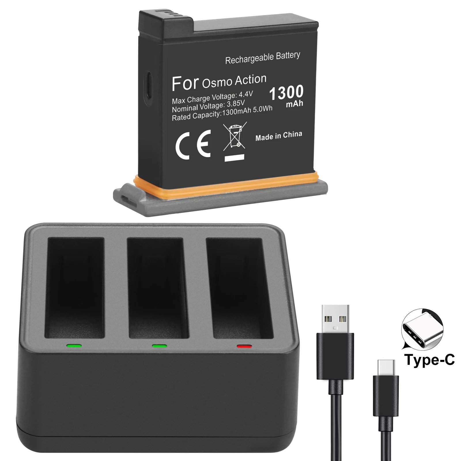 OSMO action battery + 3 port smart fast charger for DJI OSMO sports camera