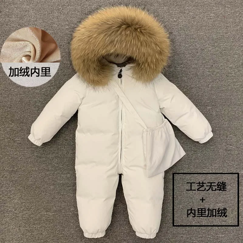 Russia Winter New Big Real Fur Collar Down Jumpsuits Children Thicken Down Coats Girls Parker -30 Degree Thicken Ws1072