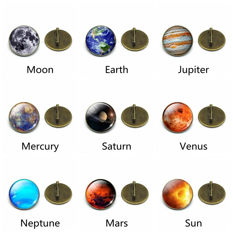 Galaxy Planet Pins Układ Słoneczny Księżyc Ziemia Słońce Szklana Broszka Odznaka dla Kobiet Koszula Torba Dekoracja Biżuteria Kosmiczna
