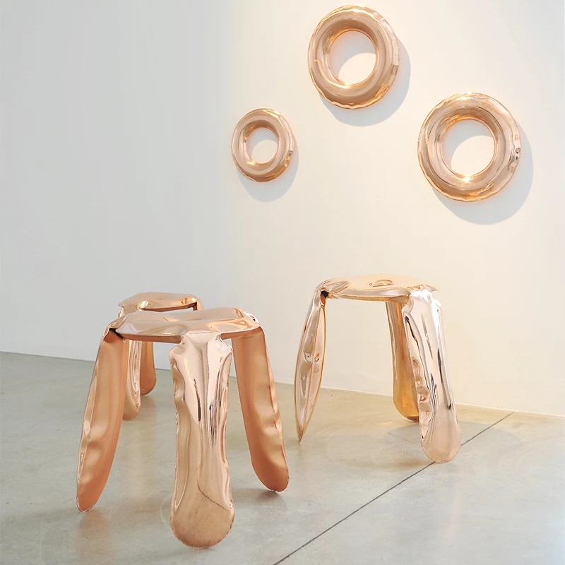 GY Inflatable Stainless Steel Stool Artistic Design Metal Three-Legged Shoes Low Stool Inflatable round Low Stool