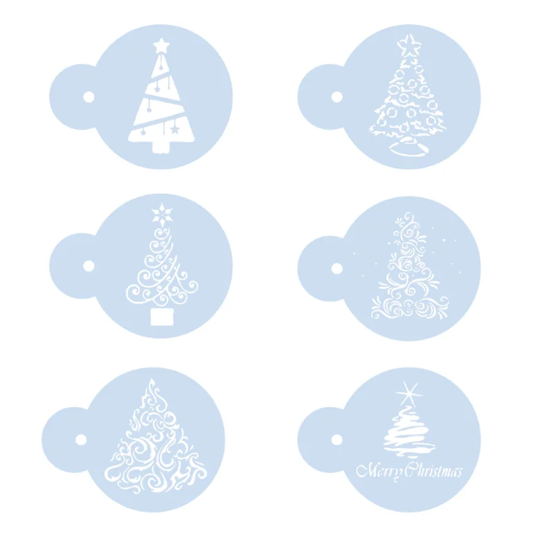 6pc Christmas Tree Spray Stencil Painting Template DIY Wall Scrapbooking Coloring Photo Album Embossing Office School Supplies