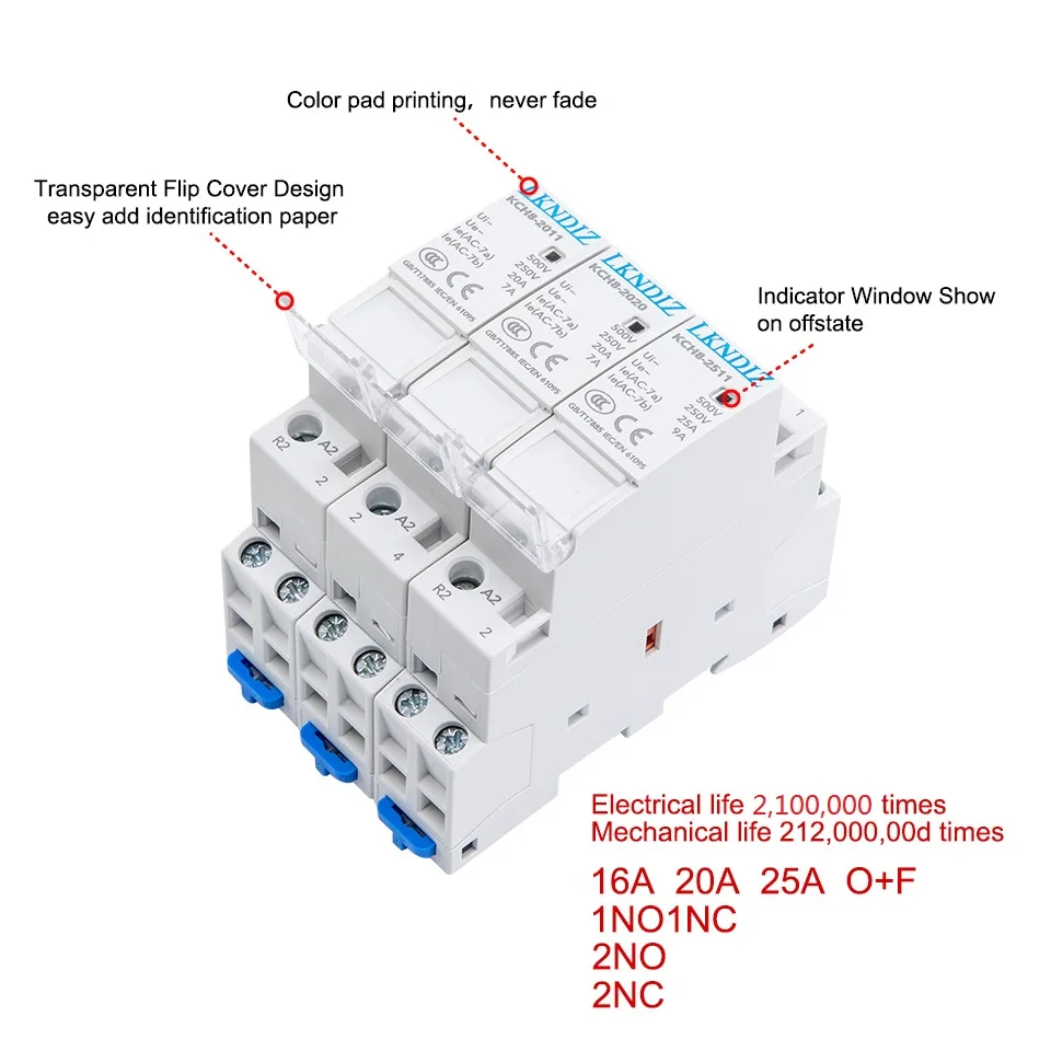 LKNDIZ Din السكك الحديدية المنزلية وحدات التيار المتناوب قواطع للمنزل الذكي فندق AC220V 2P 16A 20A 25A 2NC 2NO 1NO1NC 50/60Hz