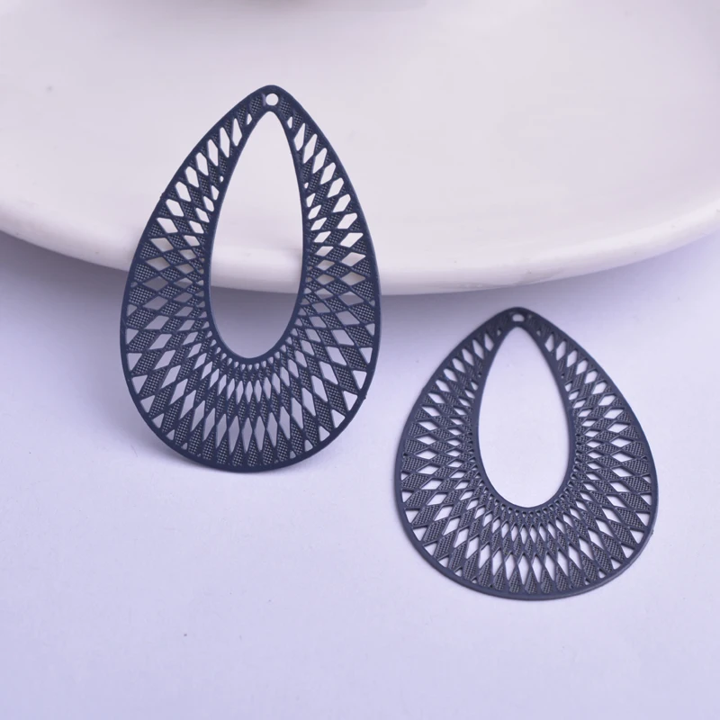 30 Stück AB5062 27*40mm Messing Silberfarben Schwarz Tropfenförmige Anhänger DIY Quasten Ohrring Anhänger Hängender Schmuck Dekoration – Detail 2