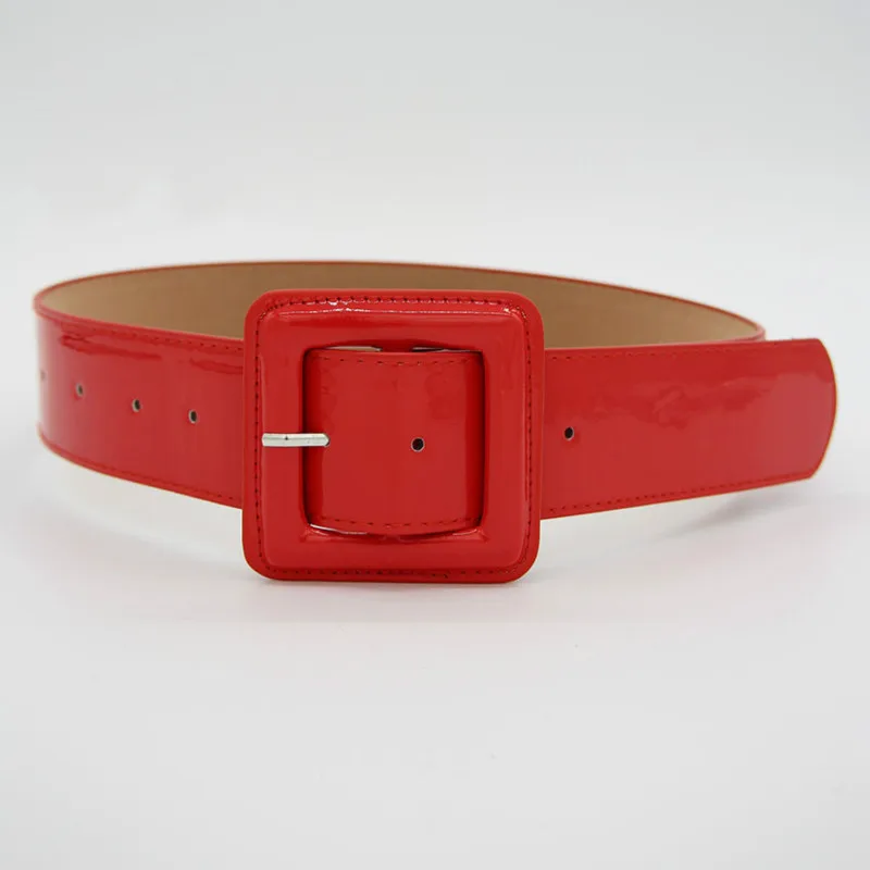 Cinto de couro envernizado feminino, faixa de cintura feminina, fivela de agulha vermelha, cinto casual feminino, selado na cintura, novo designer,