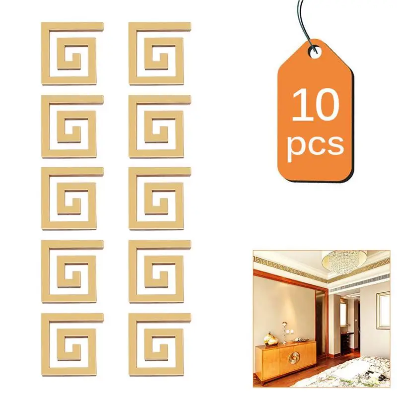 10pcs/Set Building Border Acrylic Mirror Sticker Wall Art Home DIY Decoration Mirror Wall Stickers Home Decor 48*48mm