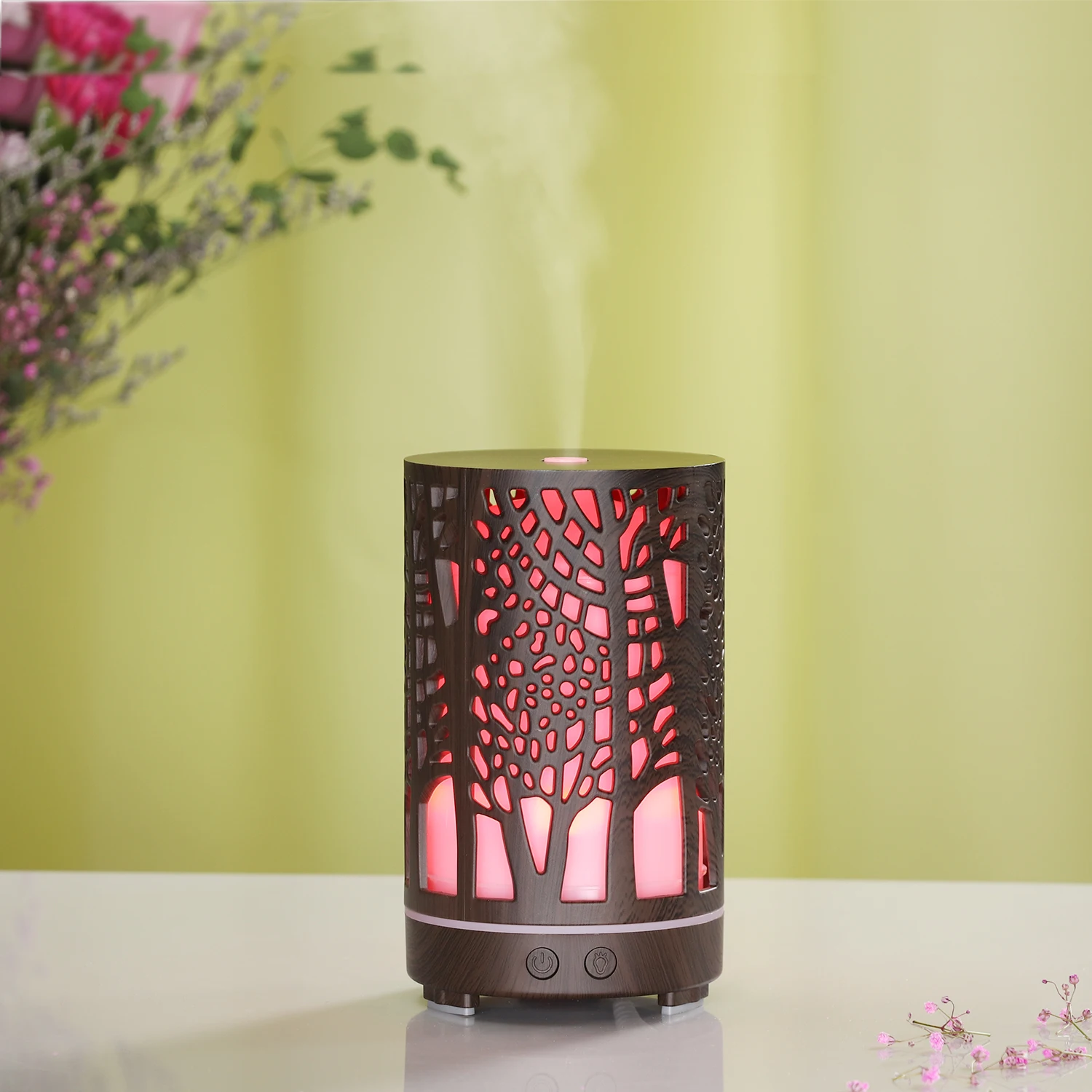 2021 200Ml Hot Koop Gift Usb Bos Patroon Hollow Ultrasone Luchtbevochtiger Smart Aromatherapie Aroma Diffuser 7 Led Verlichting