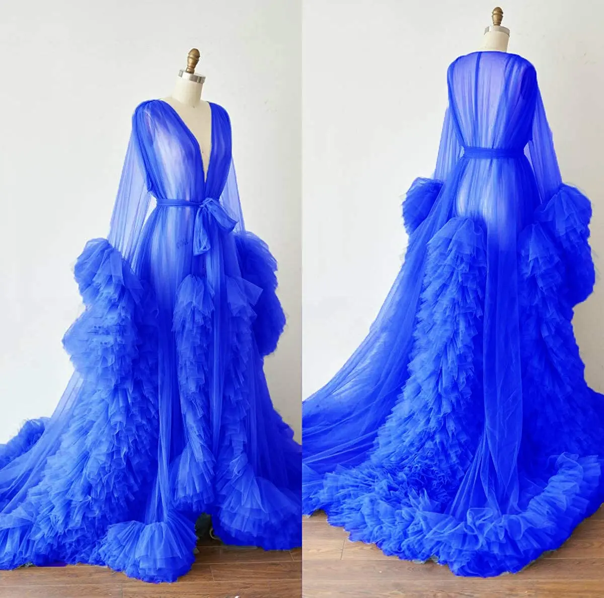 

Unique Prom Dresses Robes for Photo Shoot or Baby Shower Tulle Robe for Maternity Photoshoot Sheer Puffy Illusion Bathrobes