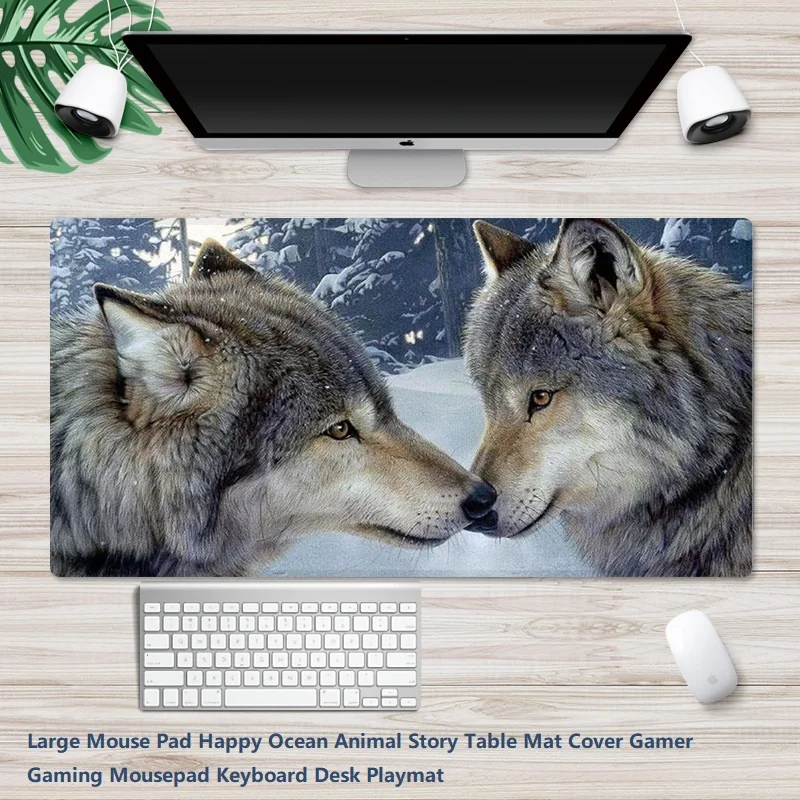 

Large Size Mouse Pad Happy Wolf Story Pattern Desk Mat Computer Laptop Keyboard Cover Lock Edge Anti Slip Carpet Cup Coaster