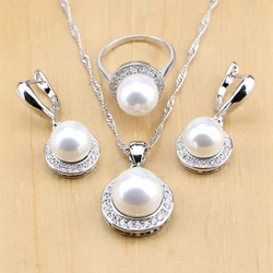 Pearl With Beads 925 Sterling Silver Jewelry Sets For Women Pendant Drop Earrings Rings Necklace Set Free Gift Box Dropshipping