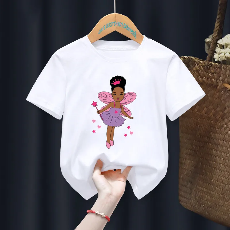 Afro Girl Print Boys/Girls White T-shirt Kid Summer Harajuku Kawaii Funny Clothes Little Baby Y2K Clothes,Drop Ship