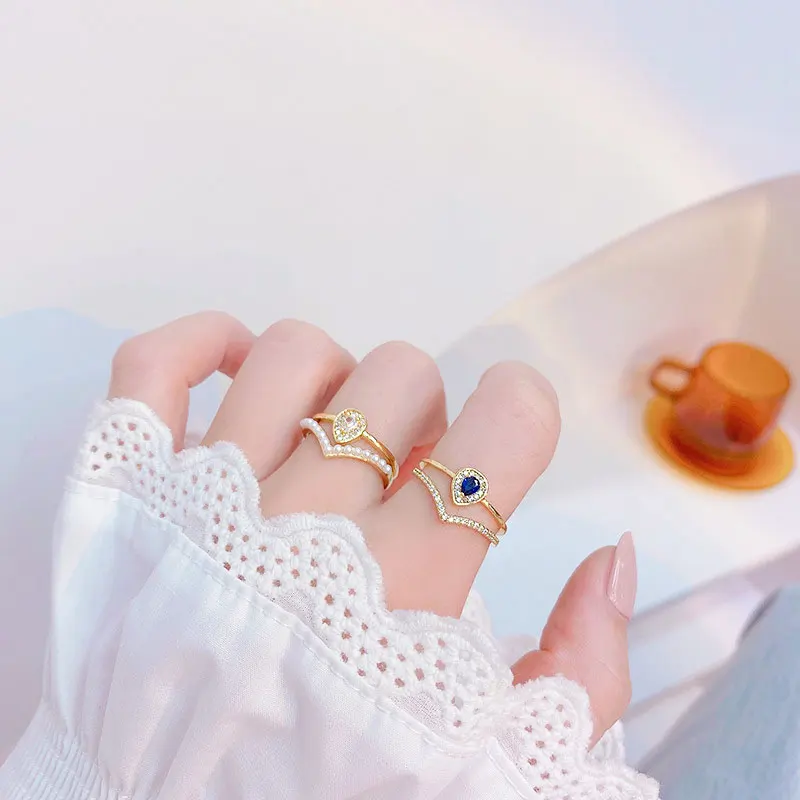 JUWANG French Retro Double Layer Rings Hollow Out Temperament Bilateral Open Adjustable Rings Romantic Elegant Fine Fashion Ring