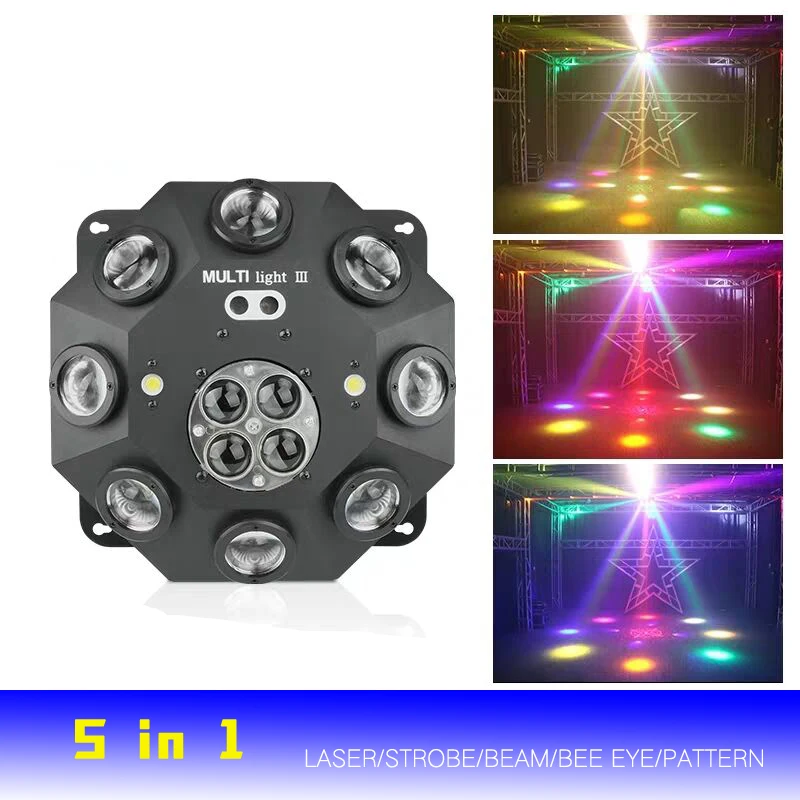 SUNART 5 in 1 LED Projector Stage Effect Laser Beam Strobe Flash Light DMX Bee Eyes for DJ Disco Party  Music  Lamp
