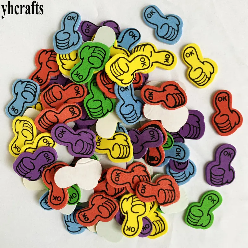 100PCS/Lot Colorful thumb OK foam stickers Reward sticker Positive label Early learning educational kindergarten diy toys Promot