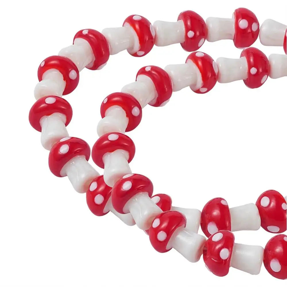 

Pandahall 1 Strand Mushroom Beads Handmade Lampwork Beads Strands for Mushroom Earring Necklace DIY Jewelry Accessories Red/Pink