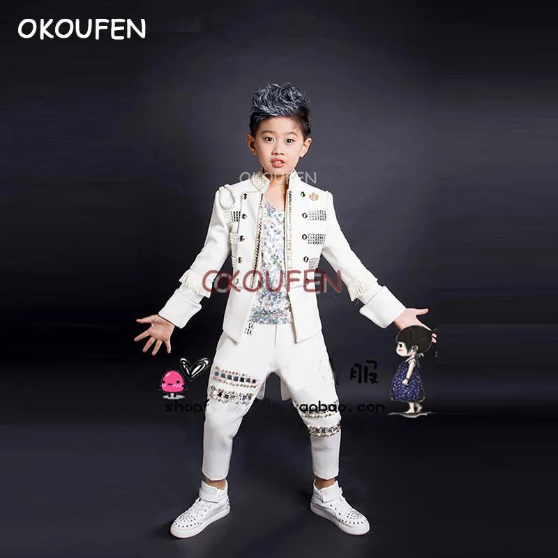 

Boys Royal Court Tuxedo Suit Set Jazz Street Dance Wear Party Show Stage Costume Child Model Catwalk Performance coat