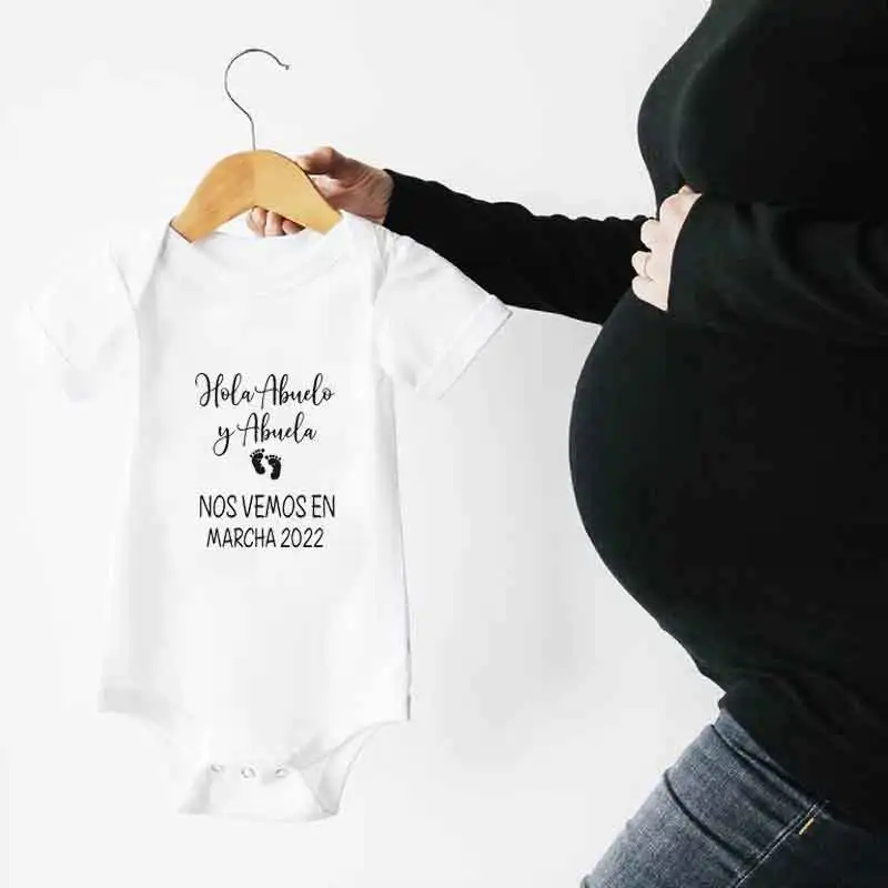 Holy Abuelo Y Abuela Nos Vemos En Enero 2022 Baby Announcement Bodysuit Jumpsuit Pregnancy Reveal Clothes Cotton Baby Romper