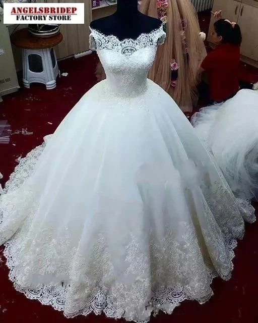 

ANGELSBRIDEP бальное платье с вырезом лодочкой Свадебные платья Vestido De Noiva официальное платье с аппликацией из бисера со шлейфом Свадебные платья со шнуровкой сзади