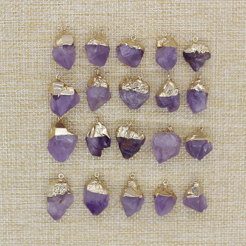 10PC Purple Natural Amethyst Gem Pendant Quartz Crystal Point Repair Stone Necklace Pendant Amethyst Pendant Home Decoration