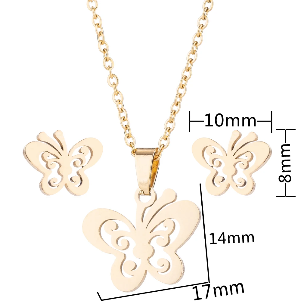 Cute Stainless Steel Butterfly Necklace & Earrings Set