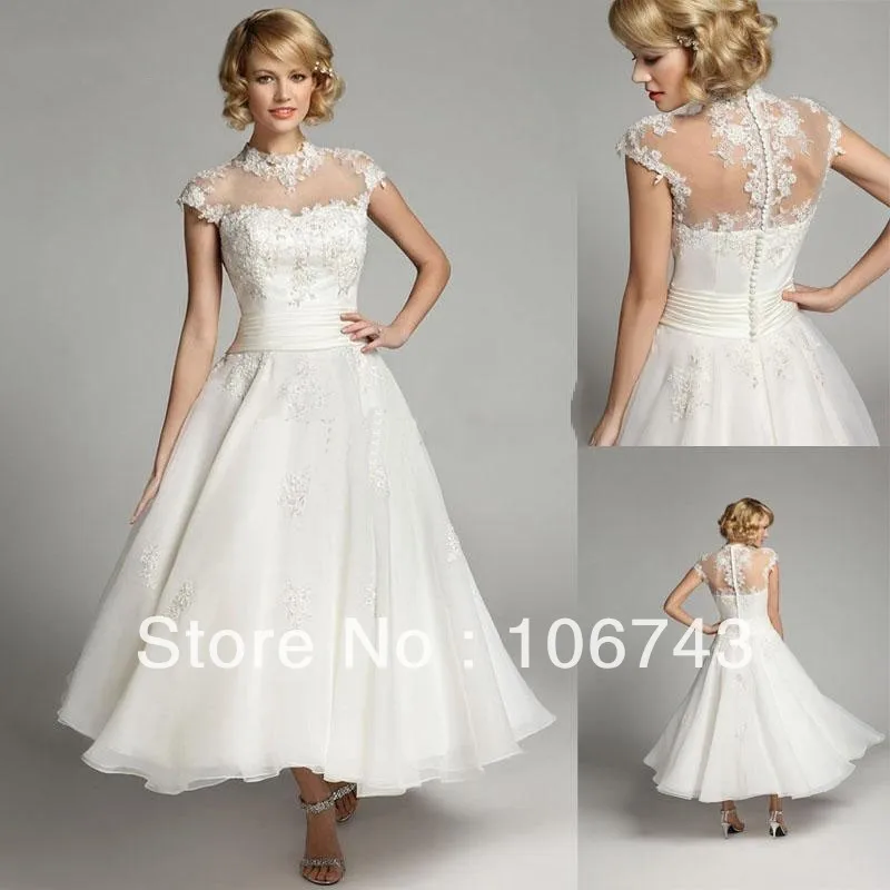 

drop shipping 2025 new arrival Short-sleeves Tea Length Custom white lace corset short bridal gown mother of the bride dresses