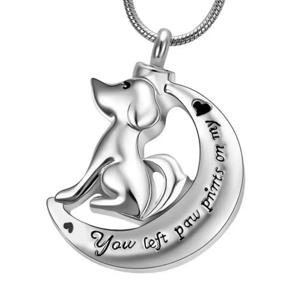 

Carved You Left Paw Print On My Heart Memorial Jewelry For Dog Cat Stainless Steel Cremation Necklace Pet Urn Pendant