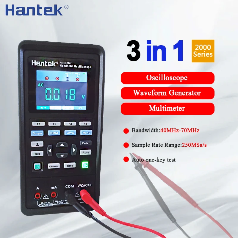 Hantek 2C42 2D42 Oscilloscope Digital Multimeter Tester Osciloscope Waveform Generator 3in1 Portable USB  2Channel 40mhz 70mhz